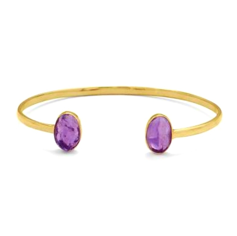 14kt Gold Plated Rough Cut Amethyst Bangle